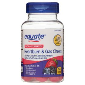 Equate Extra Strength Heartburn Relief and Gas Relief Chews; Mixed Berry; 54 Count