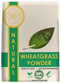 Pride Of India - Natural Wheatgrass Powder - Half Pound (8oz - 227gm) Vegan Antioxidant Rich Powerful Superfood - Instantly mixes into Juices