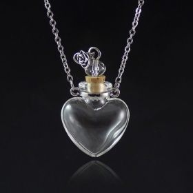 Transparent Heart-Shaped Glass Essential Oil Bottle Necklace (style: LoveCrown Stuffed with Gold F)