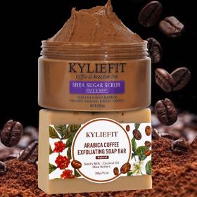 KYLIEFIT Arabica Coffee Exfoliating Soap Bar, Deep Cleaning, Moisturizing, Smooth, With Goat's Milk, Coconut Oil, Shea Butter (Smell: SOAP AND SCRUB)