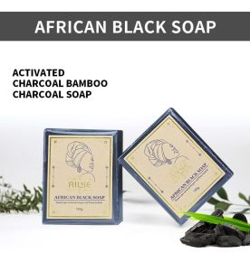 AILKE Bar Soap, African Black Soap for Troubled Skin Cleanse, With Bamboo Charcoal, Cleans Nourishes Skin, Rinses Clear (Smell: PACK OF 2)